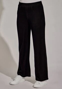 Womens Black Ribbed Wide Leg Trousers