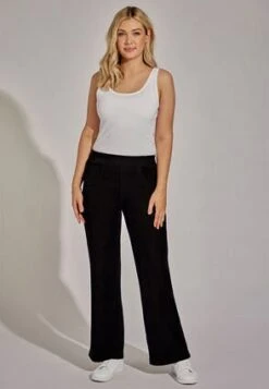 Womens Black Ribbed Wide Leg Trousers -Fashion Women's Clothing Sales 183397pls 816c1379767a690