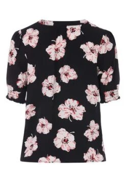 Womens Black And Red Floral Print Shirred Blouse -Fashion Women's Clothing Sales 183460pls a50ea496ba31f0e