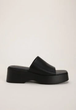 Womens Black Chunky Wedge Sandal