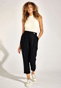 Womens Black Linen Statement Button Trousers -Fashion Women's Clothing Sales 183945pls 8fd882456dfda6d