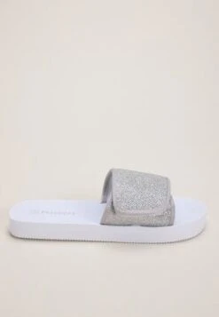 Womens Silver Velcro Sliders