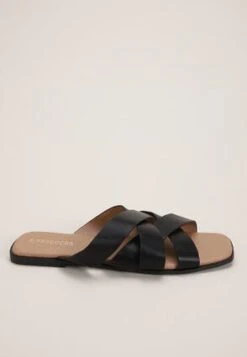Womens Black Crossover Flat Sandal