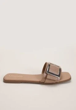 Womens Taupe Crocodile Square Toe Sandal