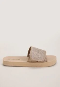 Womens Gold Velcro Sliders