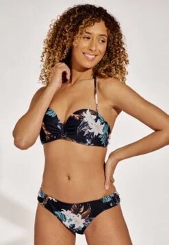 Womens Blue Black Floral Print Bikini Top