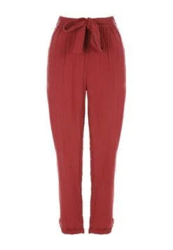 Womens Red Tie Waist Cotton Trousers -Fashion Women's Clothing Sales 184736pls 1a5d1791c7e2cbe