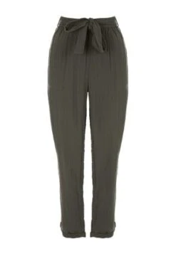 Womens Khaki Tie Waist Cotton Trousers