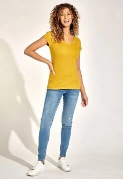 Womens Mustard Pure Cotton V Neck T-shirt -Fashion Women's Clothing Sales 184820pls e910994620d20bb