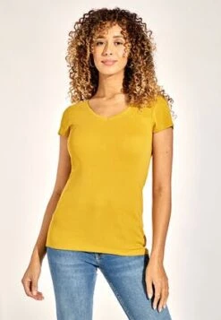 Womens Mustard Pure Cotton V Neck T-shirt