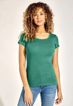 Womens Green Cotton Crew Neck T-Shirt