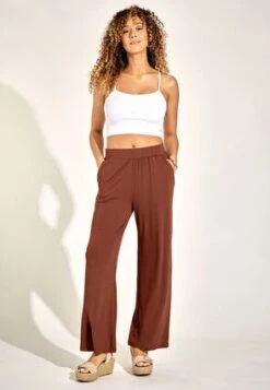 Womens Brown Jersey Wide Leg Trousers -Fashion Women's Clothing Sales 185010pls 94bd82f7efdbdbc