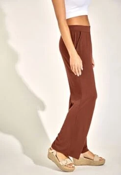 Womens Brown Jersey Wide Leg Trousers -Fashion Women's Clothing Sales 185021pls 1113eba4f0d9ce4