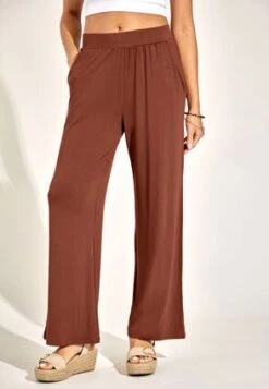 Womens Brown Jersey Wide Leg Trousers