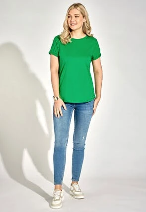 Womens Light Green Roll Sleeve T-Shirt -Fashion Women's Clothing Sales 185245pls ad83f9eed4dcbbc