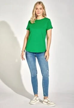 Womens Light Green Roll Sleeve T-Shirt -Fashion Women's Clothing Sales 185299pls 76c5d5f99ddb286