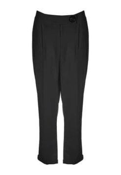 Womens Black Linen Statement Button Trousers -Fashion Women's Clothing Sales 185487pls 1ea0e244cef292f