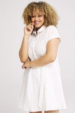 Womens White Broderie Shirt Dress