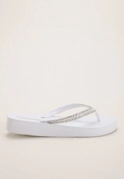 Womens White Jewel Wedge Flip Flops