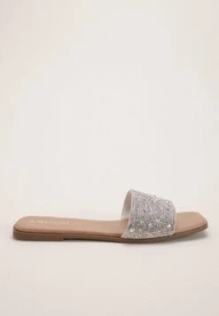 Womens Silver Embellished Flat Sandal