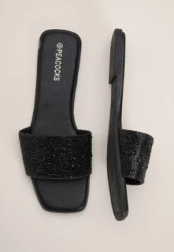 Women's Black Embellished Flat Sandals -Fashion Women's Clothing Sales 186700pls 6784d4f0dd4de48