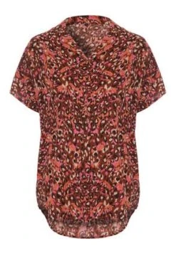 Womens Rust & Pink Animal Print Overhead Shirt