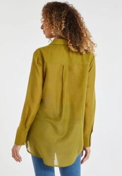 Womens Green Longline Sheer Shirt -Fashion Women's Clothing Sales 187295pls 567e420240d373d