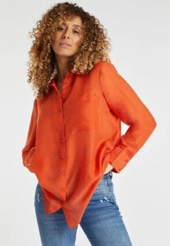 Womens Orange Longline Sheer Shirt