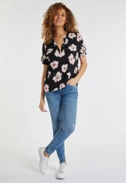 Womens Black And Red Floral Print Shirred Blouse -Fashion Women's Clothing Sales 187302pls 69dc5dc4617ef88