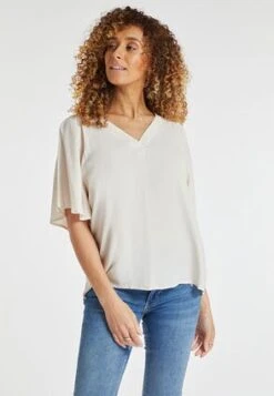 Womens Cream Loose Fit Overhead Blouse