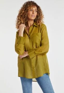 Womens Green Longline Sheer Shirt -Fashion Women's Clothing Sales 187332pls cfcd4640300c8ae