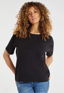 Womens Black Cotton Pocket T-Shirt