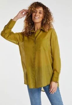 Womens Green Longline Sheer Shirt