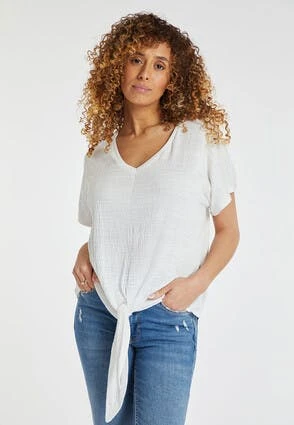 Womens White V-Neck Tie Front T-Shirt Womens White V-Neck Tie Front T-Shirt -Fashion Women's Clothing Sales 187388pls b168ee684a2e2b3