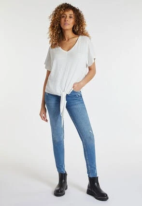 Womens White V-Neck Tie Front T-Shirt Womens White V-Neck Tie Front T-Shirt -Fashion Women's Clothing Sales 187429pls 1f0d4f78df6db60