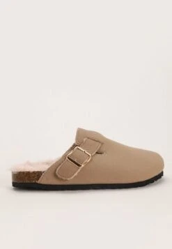 Womens Taupe Faux Fur Clogs