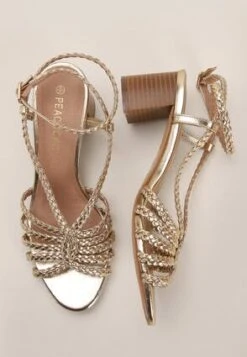 Womens Gold Strappy Block Heel Sandals -Fashion Women's Clothing Sales 187706pls 51870e6fbe21829
