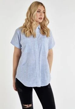 Womens Blue Stripe Capped Sleeve Shirt