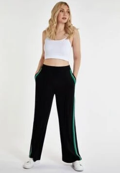 Womens Black Stripe Wide Leg Trousers