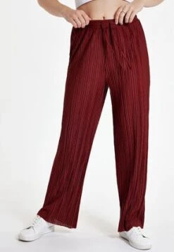 Womens Dark Red Wide Leg Plisse Trousers
