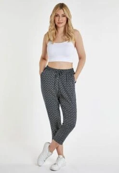 Womens Navy & White Geometric Cropped Trousers