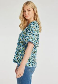 Womens Blue Floral V-Neck Blouse -Fashion Women's Clothing Sales 188454pls e465e06cff50a36