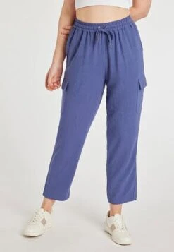 Womens Blue Linen Blend Cargo Trousers -Fashion Women's Clothing Sales 188504pls 156c5bb2405447e