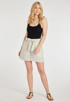 Womens White Linen Pinstripe Shorts