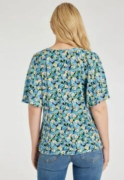 Womens Blue Floral V-Neck Blouse -Fashion Women's Clothing Sales 188550pls ef0e0c72ba76c20