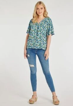 Womens Blue Floral V-Neck Blouse -Fashion Women's Clothing Sales 188552pls 952a1966f549b26