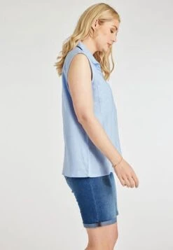 Womens Blue Linen Blend Sleeveless Shirt -Fashion Women's Clothing Sales 188567pls d71522d2d964afc