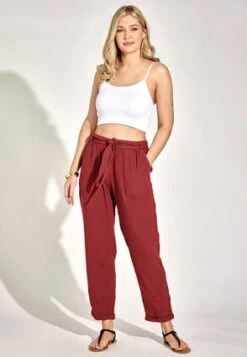 Womens Red Tie Waist Cotton Trousers -Fashion Women's Clothing Sales 188637pls 234fe8a16d9ff0c