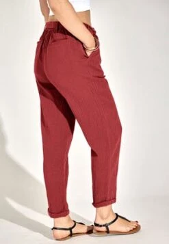 Womens Red Tie Waist Cotton Trousers -Fashion Women's Clothing Sales 188638pls 6c0fa2d3518d8e3