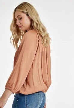 Womens Blush Long Sleeve V-Neck Blouse -Fashion Women's Clothing Sales 189232pls d9a1225d2a77d52